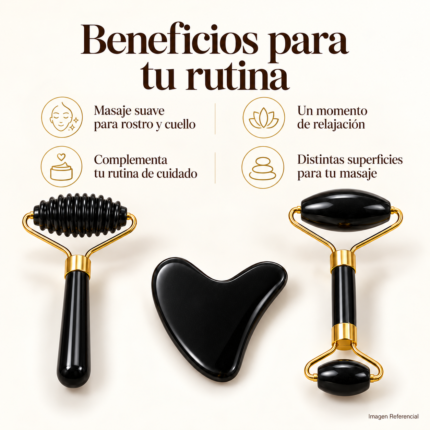 Set de Rodillos Faciales con Gua Sha para Skincare – 3 Piezas
